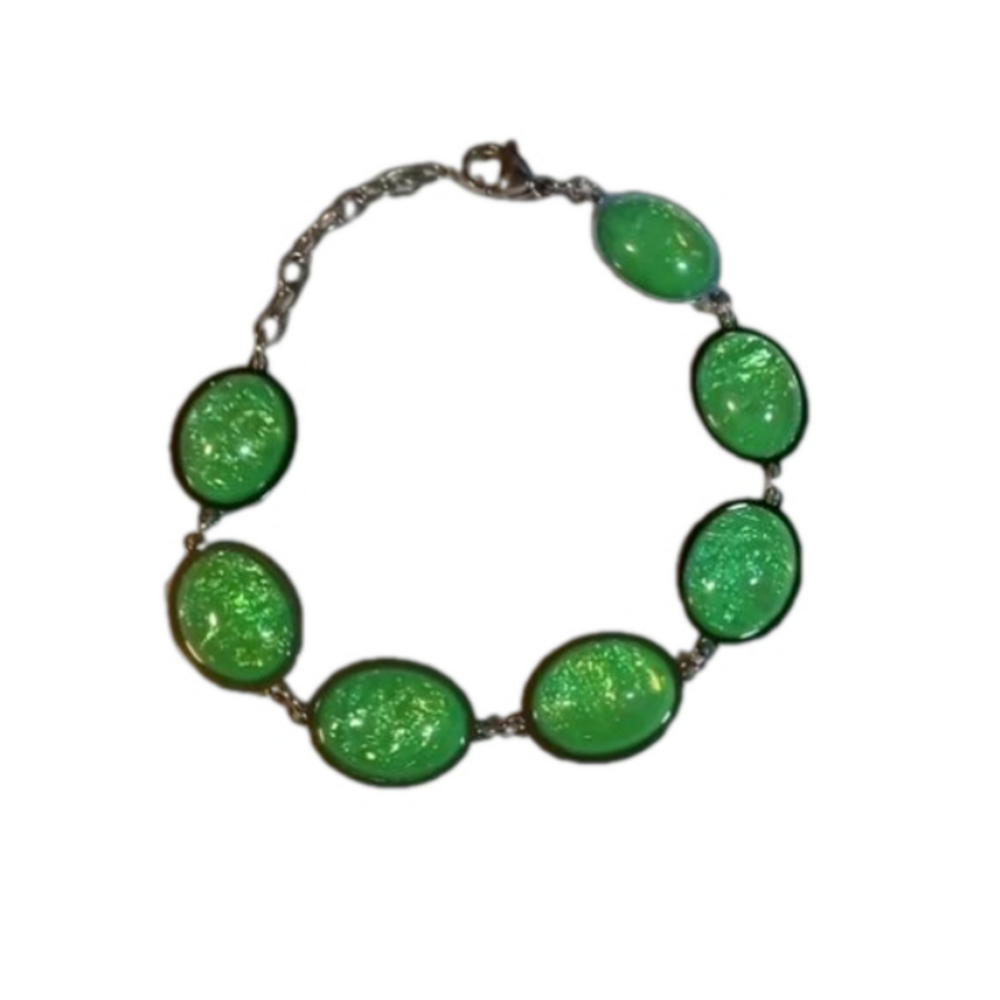 Simulated Green Opal Cabochon Stainless Steel Bracelet